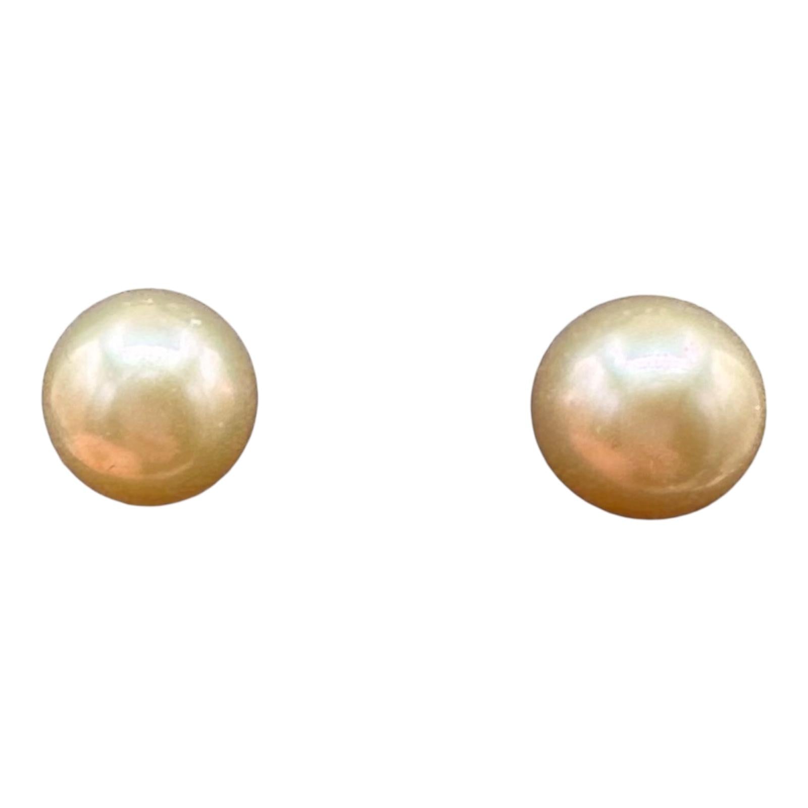 Pink Overtone Pearl Earrings 14K White Gold 7.2mm 7.4mm New