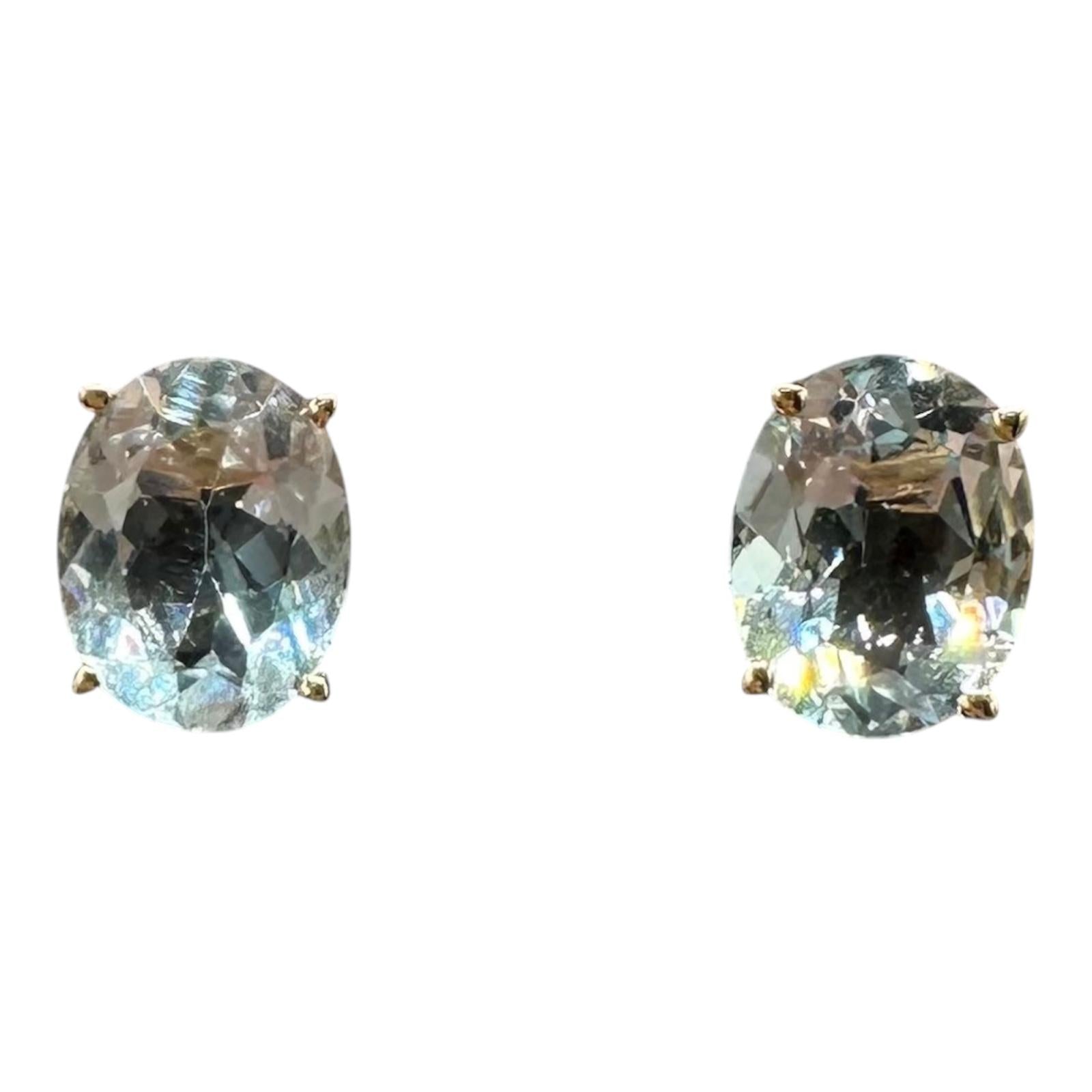Aquamarine Stud Earrings 14K Yellow Gold 3.21ctw Oval Cut New