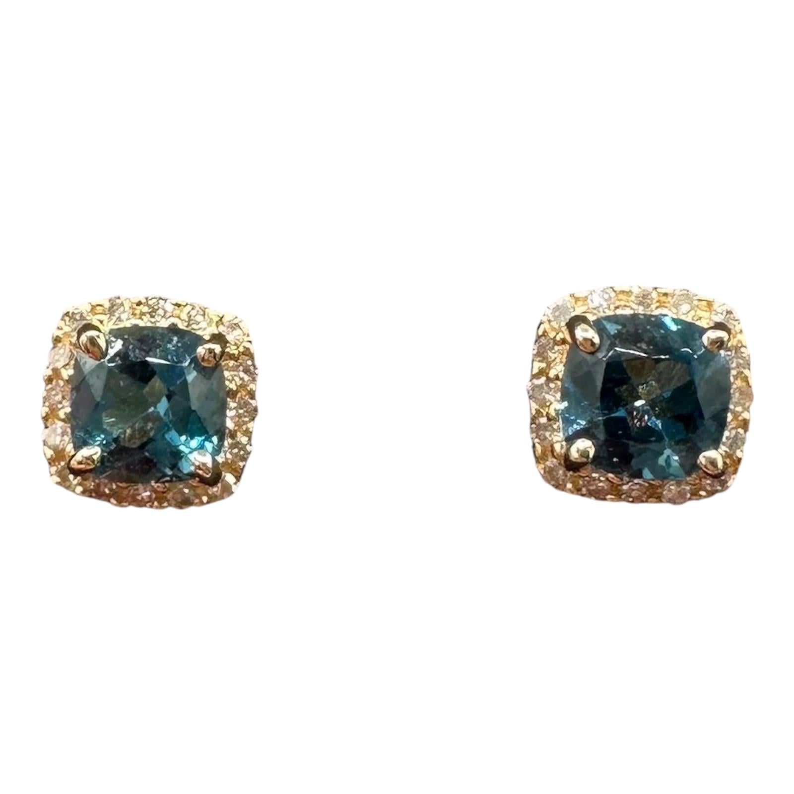 London Blue Topaz Diamond Earrings 10K Yellow Gold 0.15ctw New