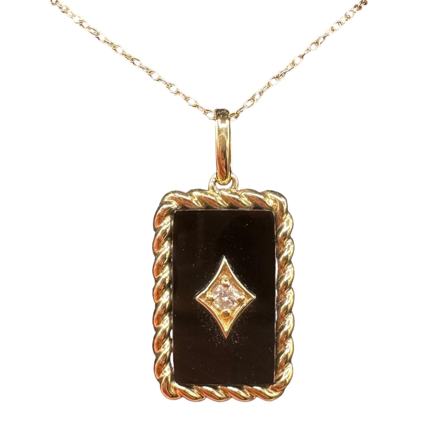 Black Onyx Diamond Necklace 10K Yellow Gold 0.06ctw 18in