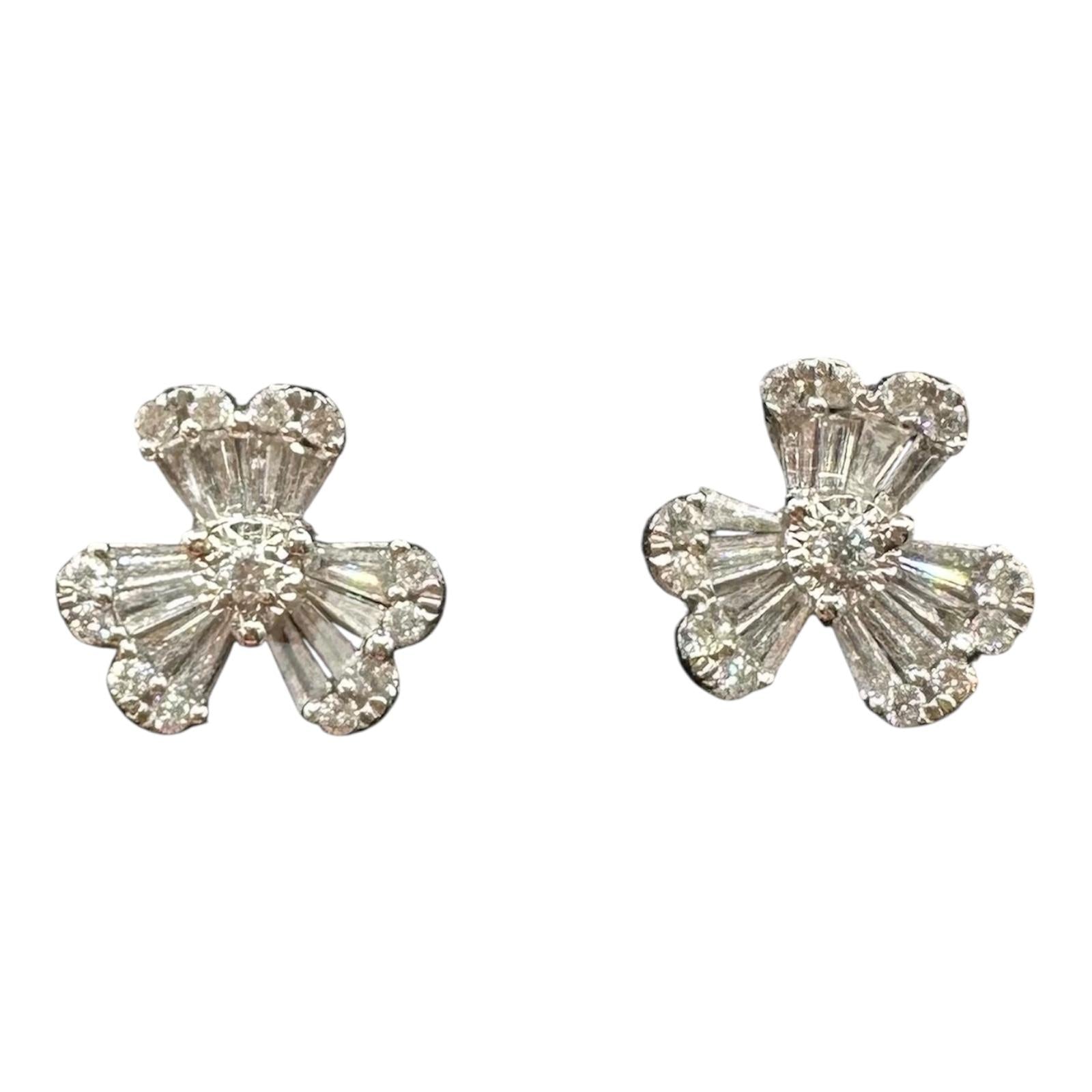 Shamrock Diamond Earrings 18K White Gold 0.62ctw Silicone Backs