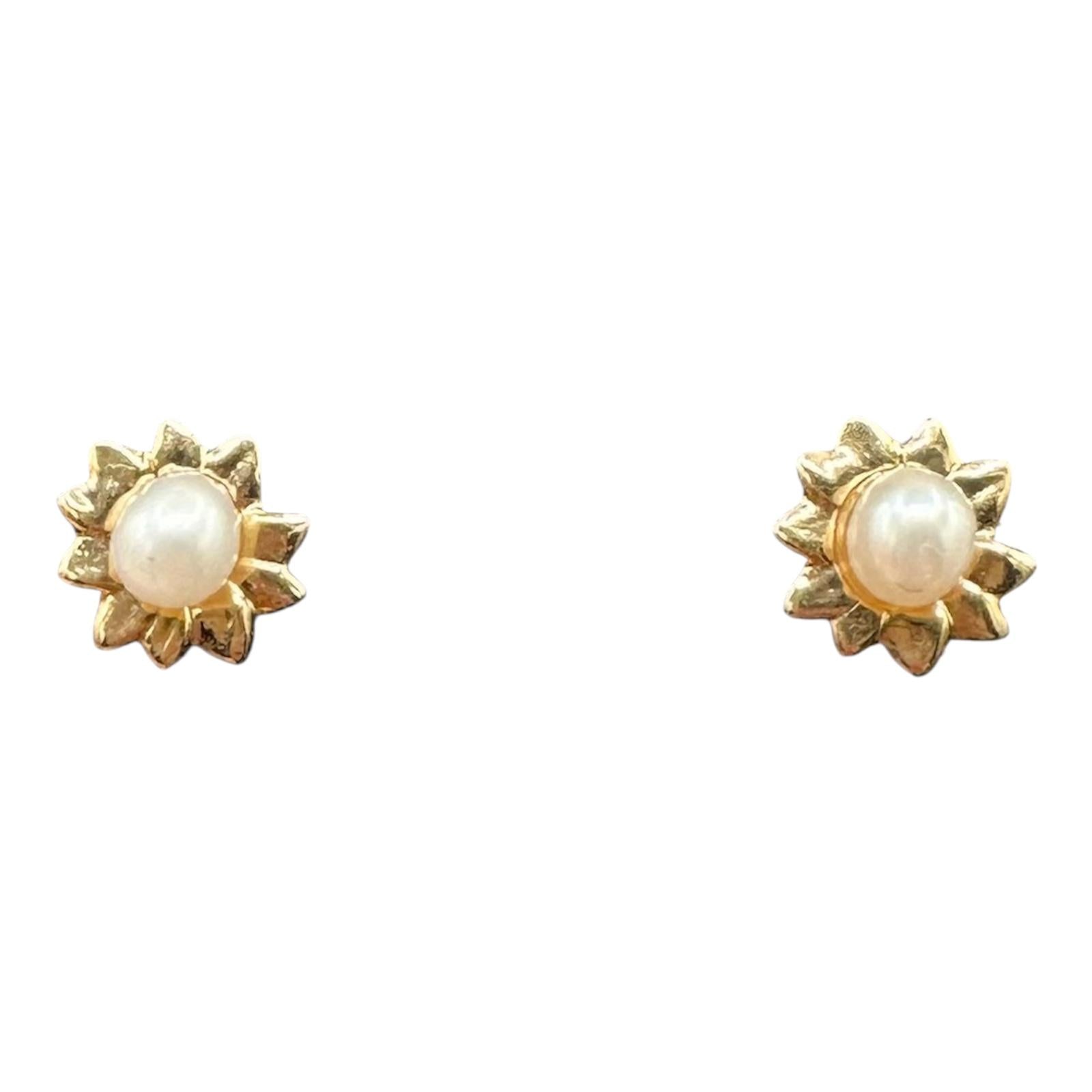 Pearl Earrings 14K Yellow Gold Kids 3mm New