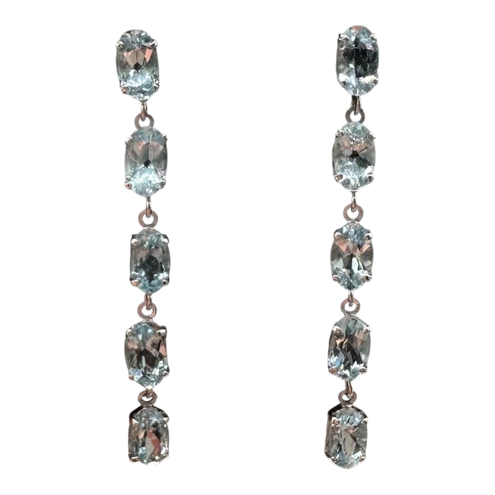 Aquamarine Drop Earrings Platinum PT900 2.08ctw Oval 1.6g