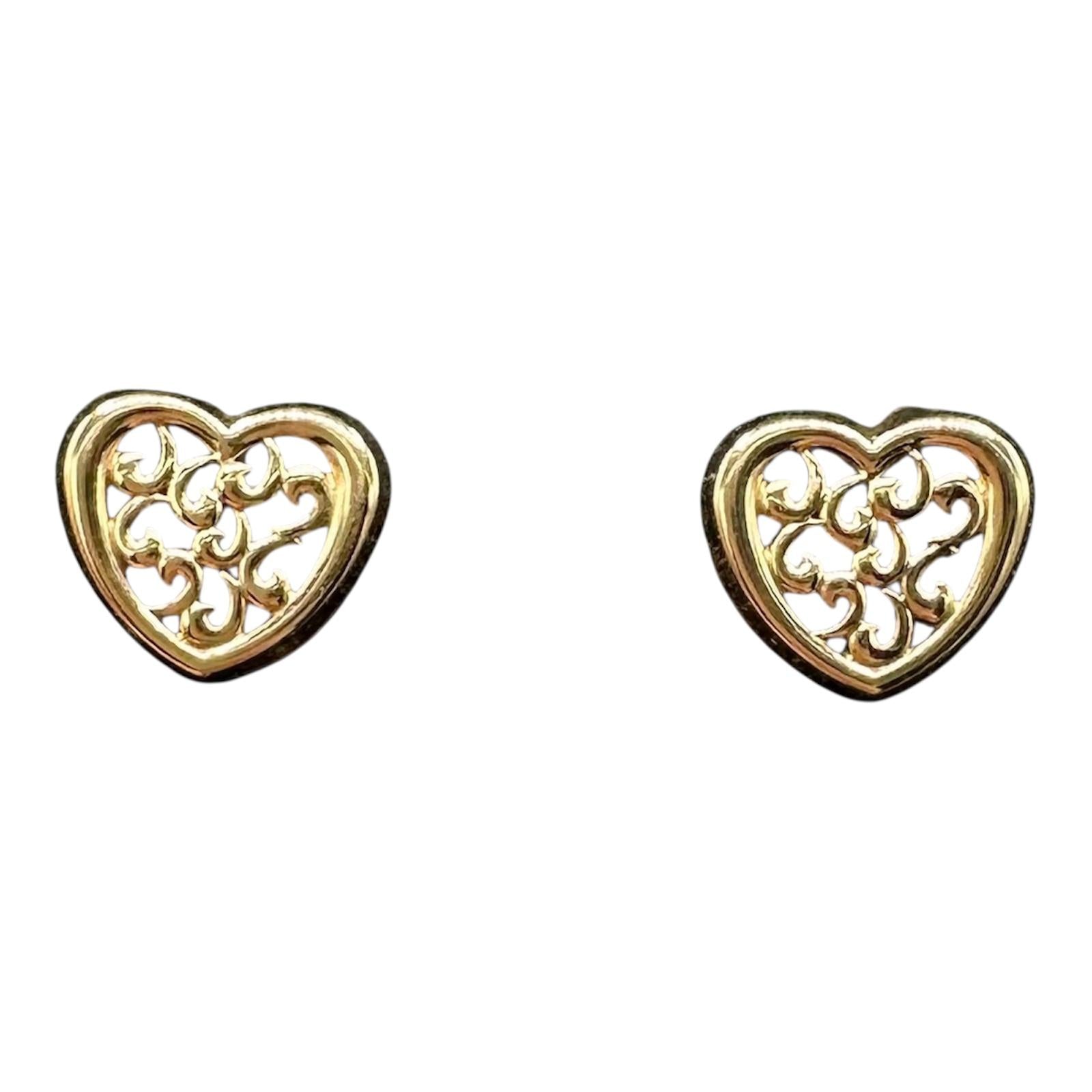 14K Yellow Gold Heart Earrings Kids Threaded Backs 0.4g New