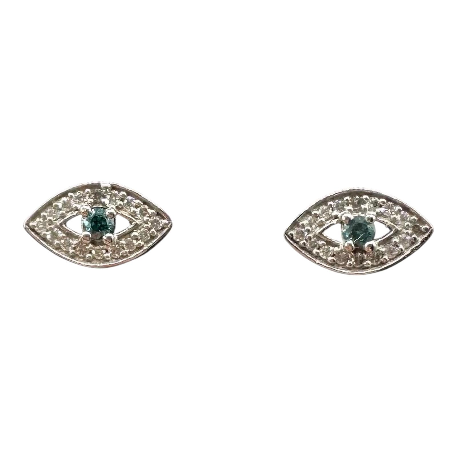 Evil Eye Diamond Earrings 10K White Gold 0.20ctw New