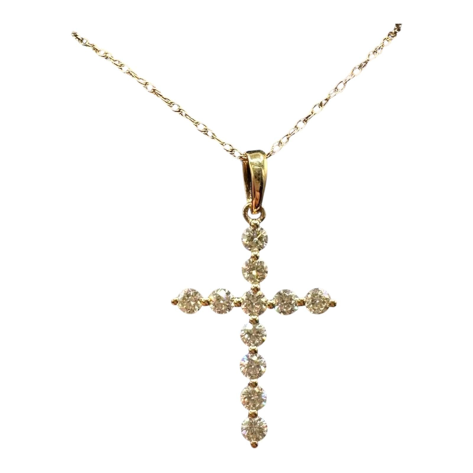 Natural Diamond Cross Necklace 10K Yellow Gold 0.45ctw 18in New