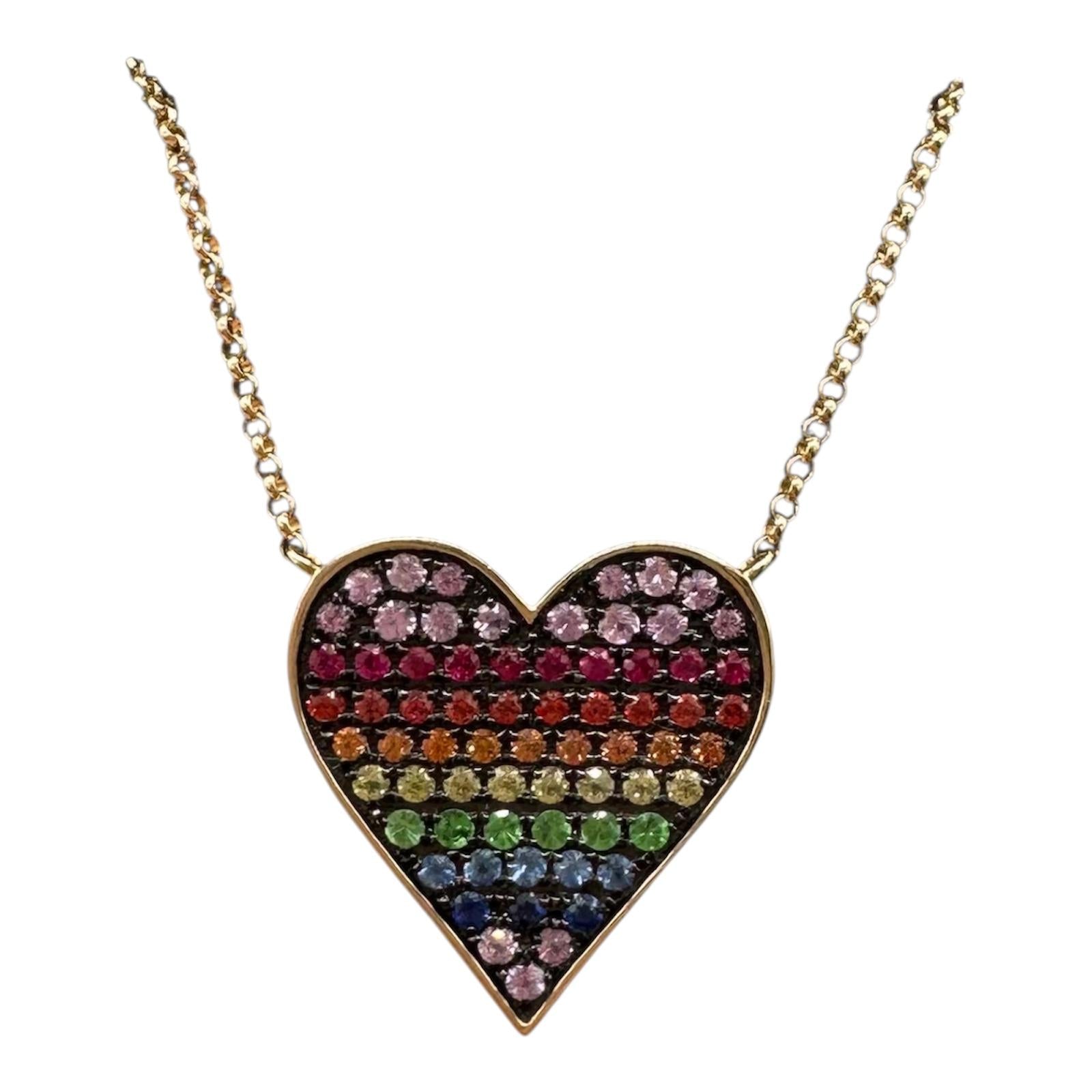 Effy Rainbow Sapphire Heart Necklace 14K Yellow Gold 0.69ctw Adjustable