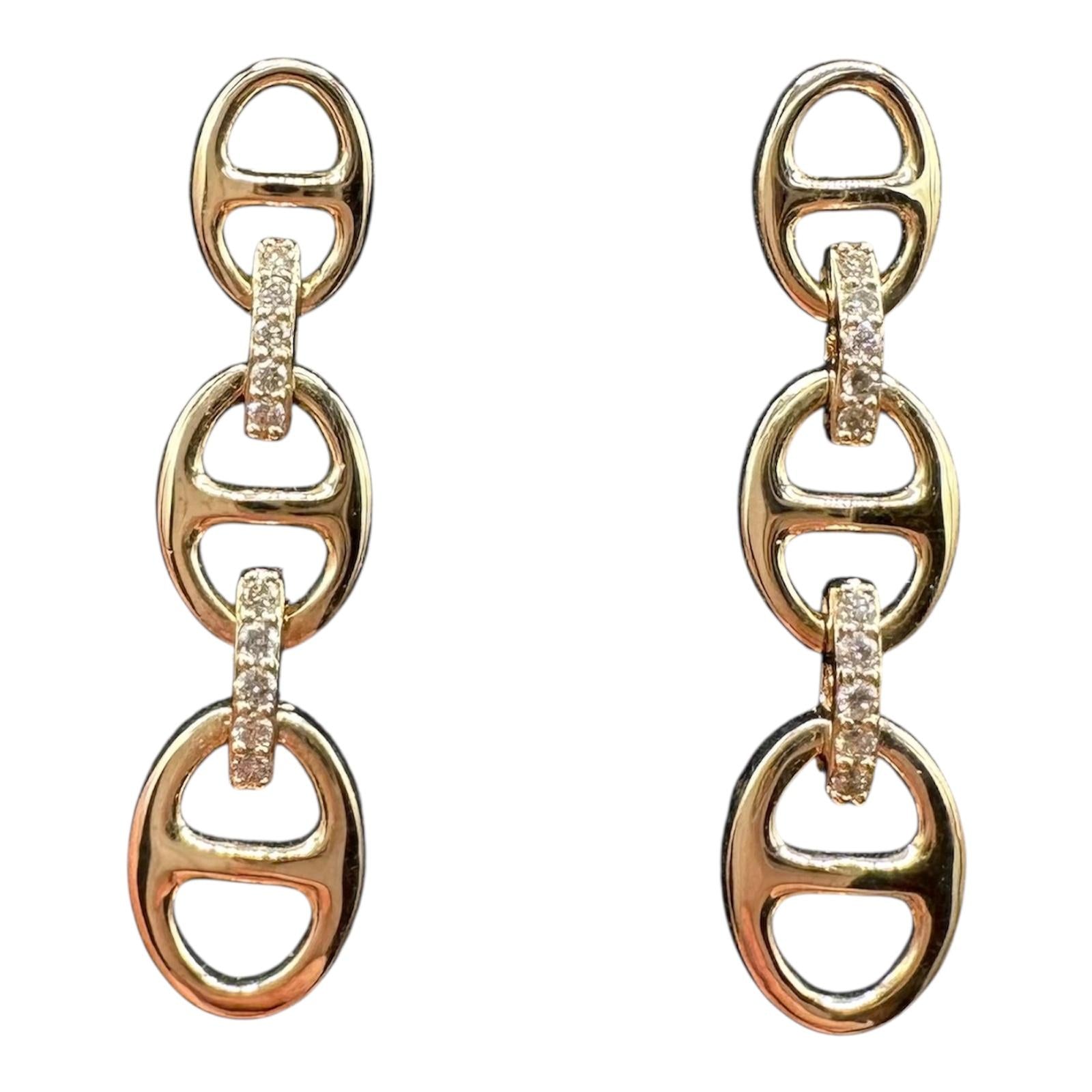 Diamond Link Earrings 14K Yellow Gold 0.15ctw 3.32g New
