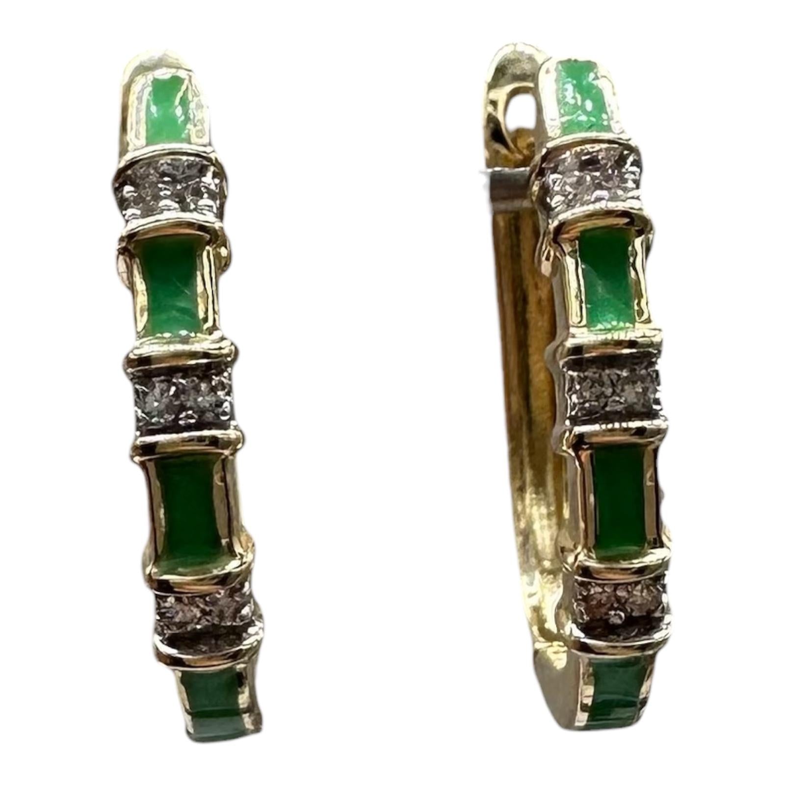 Green Enamel Diamond Earrings 14K Yellow Gold 0.05ctw GH SI