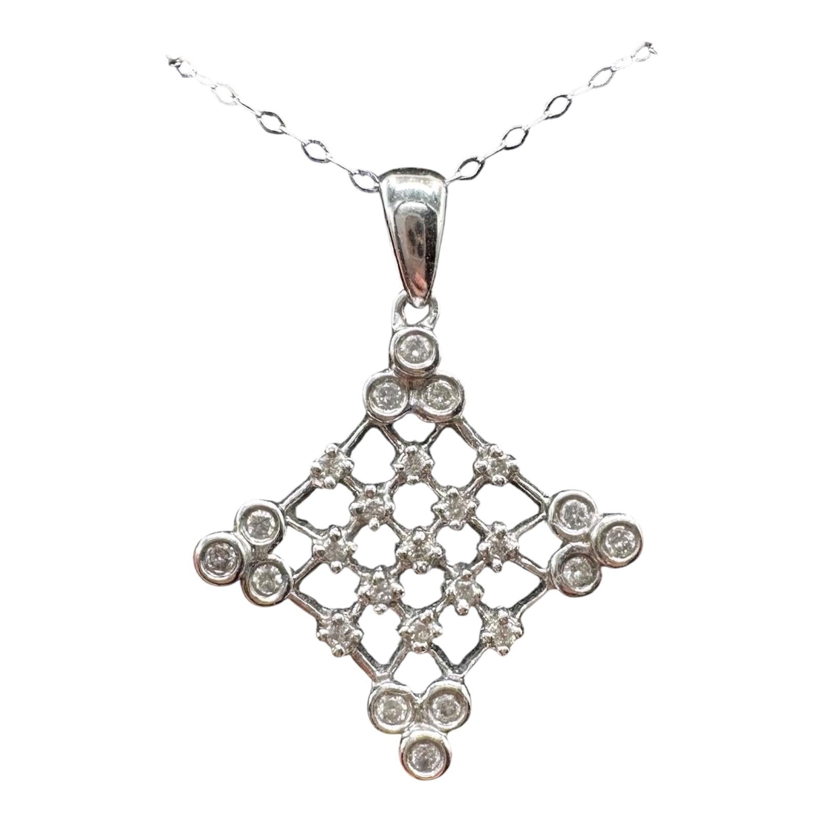 Estate Diamond Necklace 14K White Gold 0.35ctw 18in Pre Loved