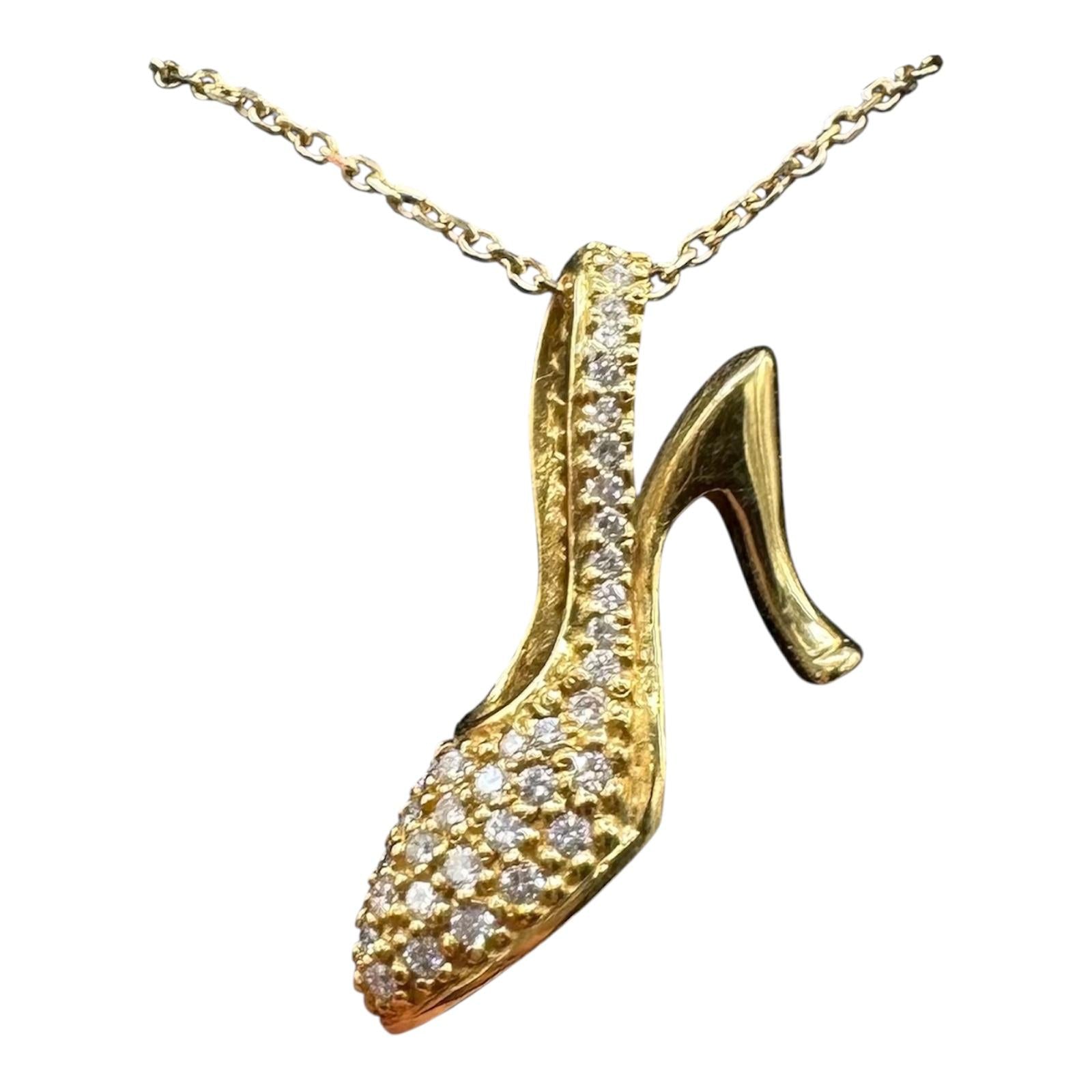 Estate Diamond High Heel Necklace Yellow Gold 0.90ctw 18in Pre Loved