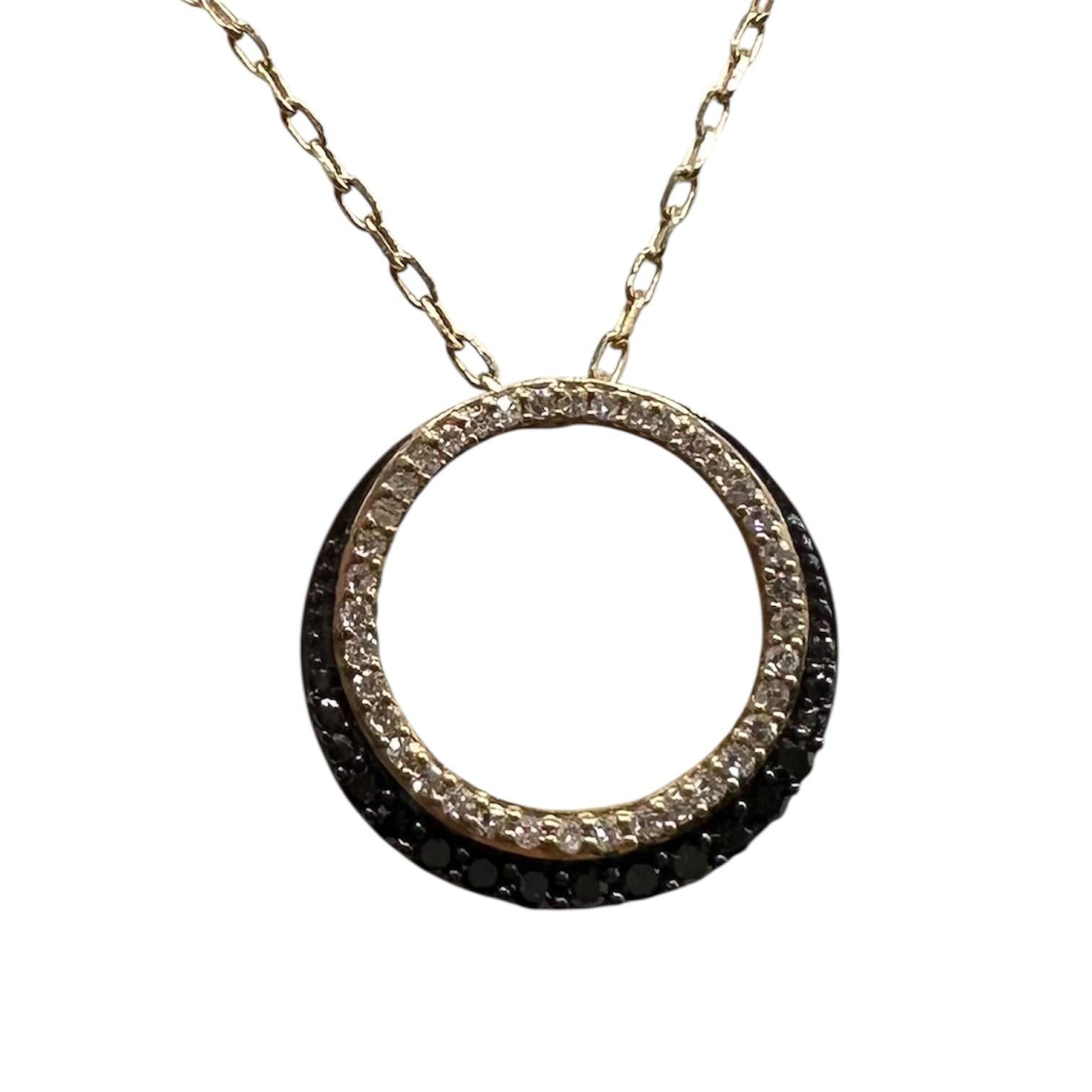 Black Diamond Circle Necklace 10K Yellow Gold 0.25ctw GH SI 18in