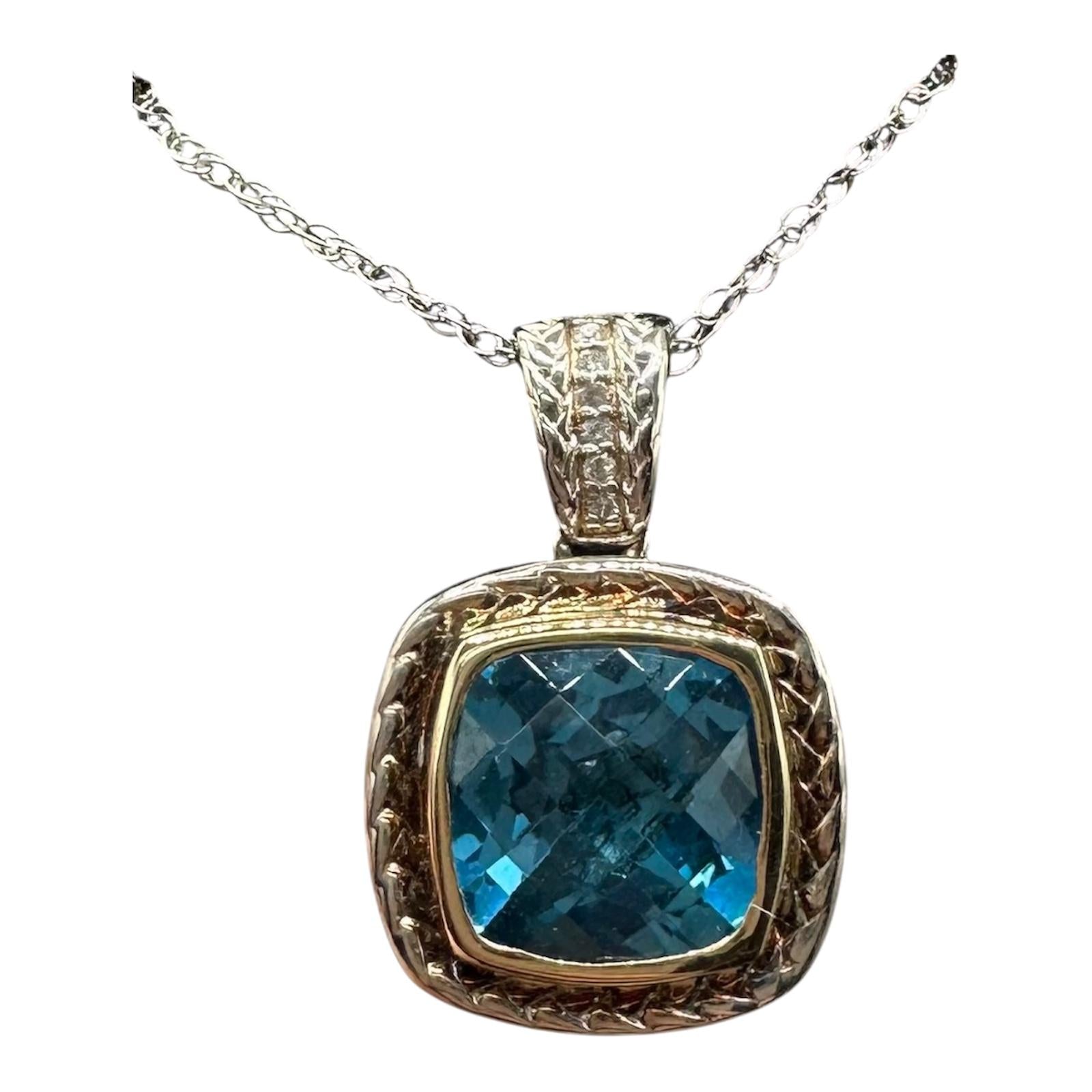 Topaz Diamond Necklace Sterling Silver 14K Gold Accent 10mm 18in New