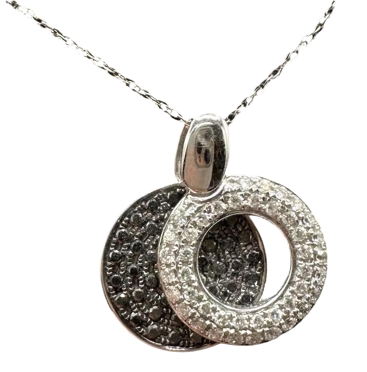 14K White Gold Black White Diamond Necklace 0.75ctw GH SI 18in