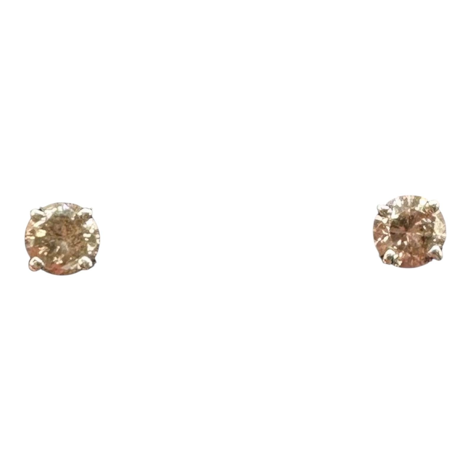 Diamond Stud Earrings 14K White Gold 0.25ctw Champagne Diamonds Push Backs New