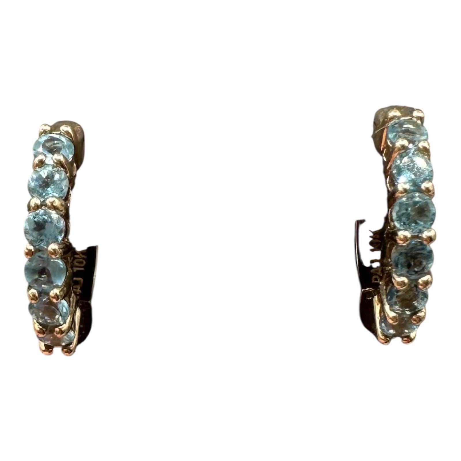 Blue Topaz Huggie Earrings 10K Yellow Gold 12 Stones 12.2mm 1.9g New