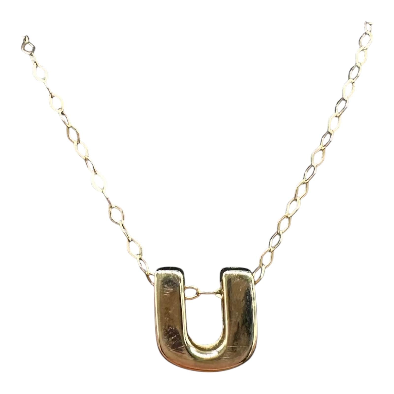Initial U Necklace 10K Yellow Gold 18in 1.3g