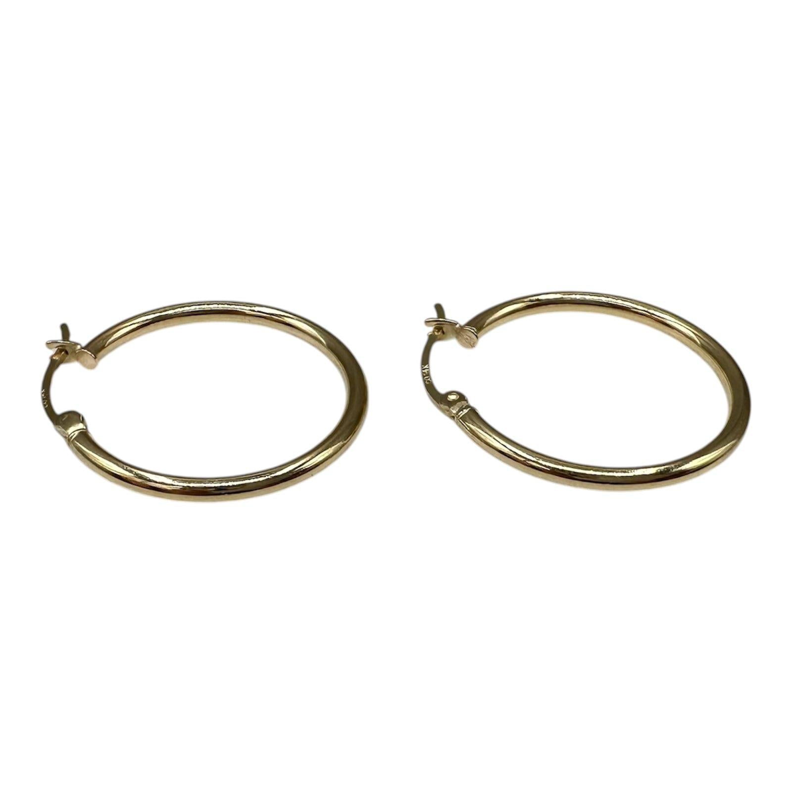 Tube Hoop Earrings 14kt Yellow Gold 24.9mm 2.1mm 1.8g Hollow New
