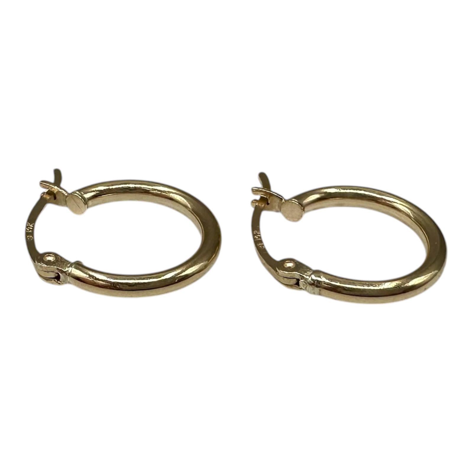 Tube Hoop Huggie Earrings 14kt Yellow Gold 15mm 2.1mm 1.2g Hollow New