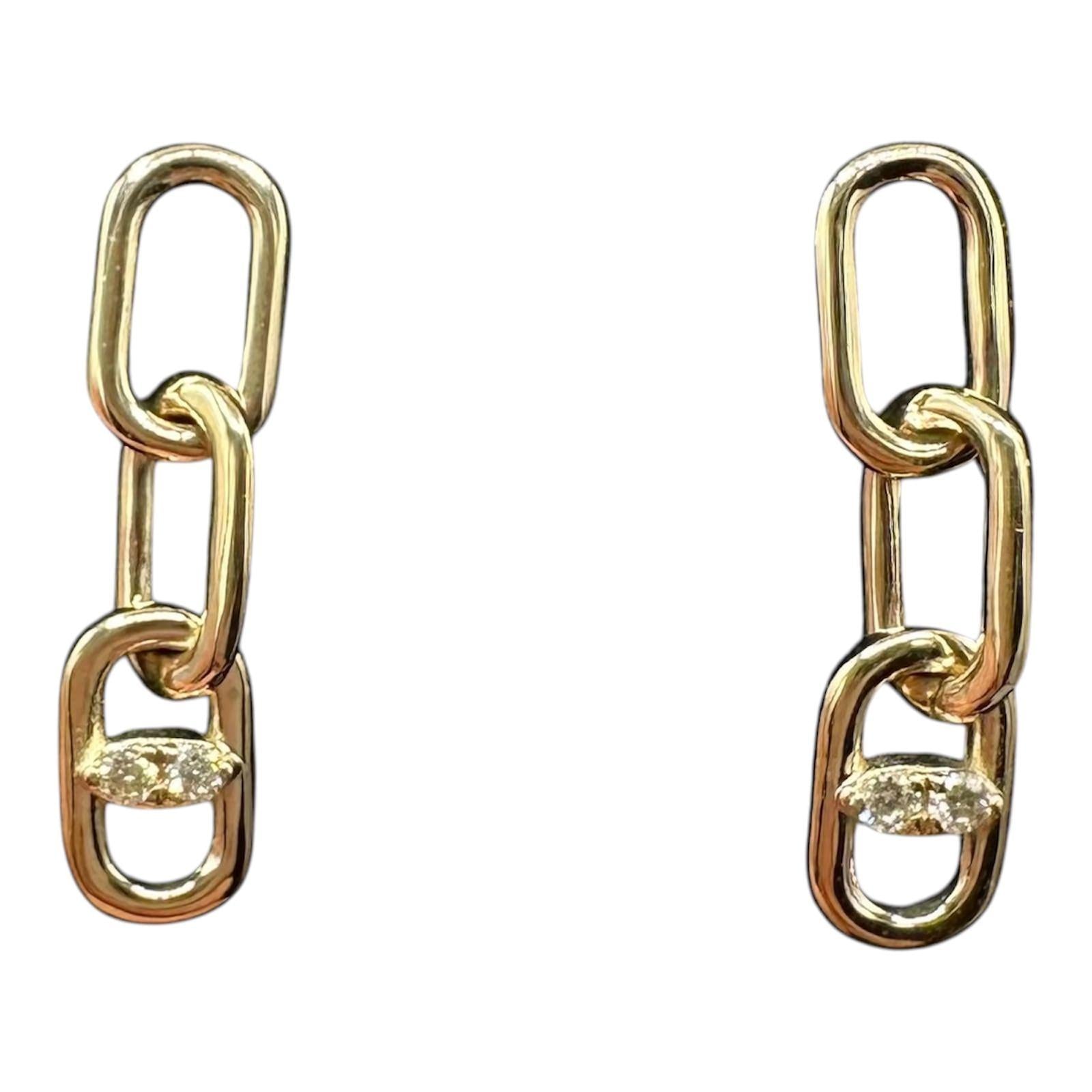 Diamond Link Dangle Earrings 10kt Yellow Gold 0.05ctw GH SI Threaded New