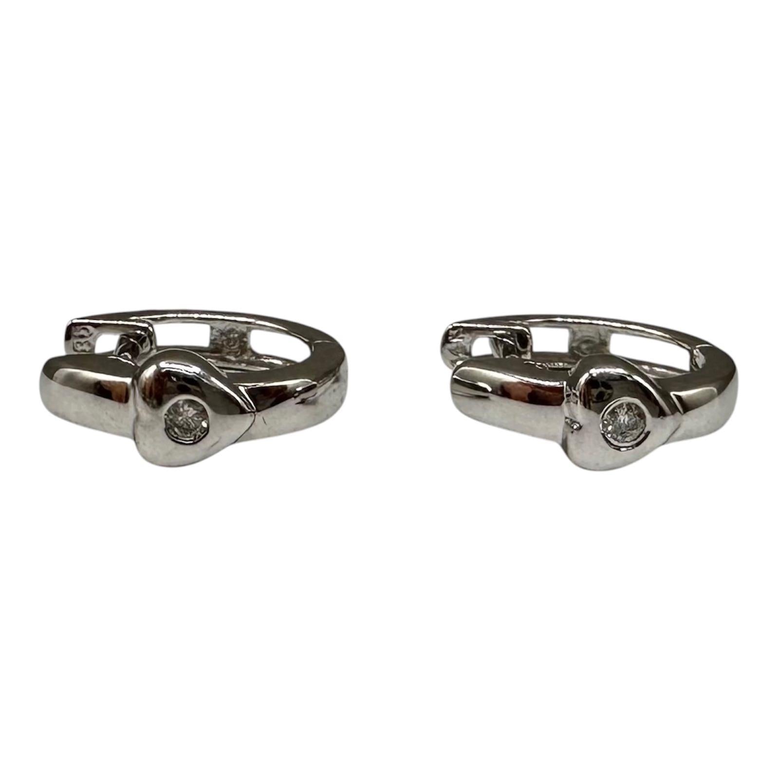 Diamond Huggie Earrings 14kt White Gold 0.02ctw GH I1 12.65mm Estate
