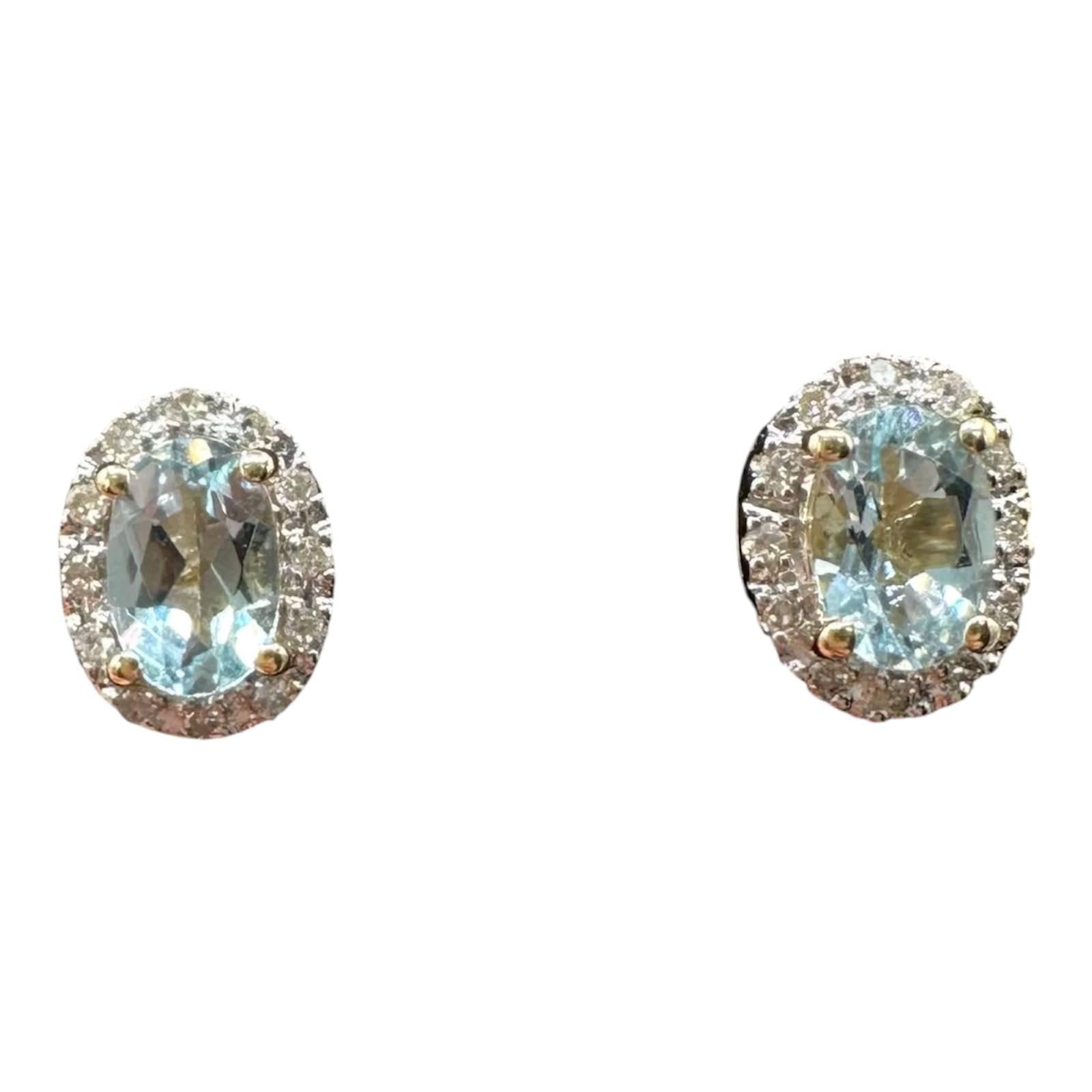 Aquamarine Diamond Stud Earrings 10kt Yellow Gold 0.07ctw GH New