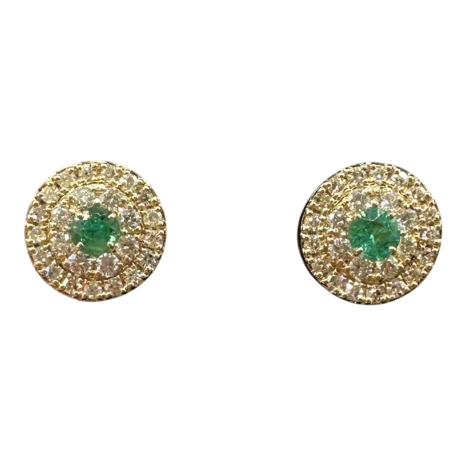 Emerald Diamond Stud Earrings 14kt Yellow Gold 0.57ctw GH SI Ne