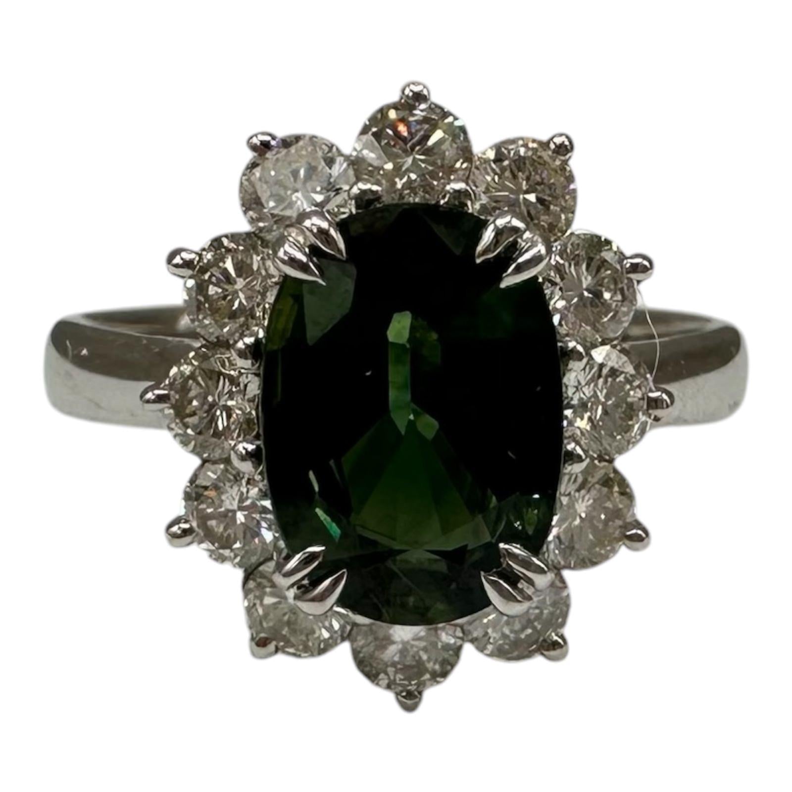 Green Sapphire Diamond Ring Platinum 2.82ctw Oval PT950 Size 6