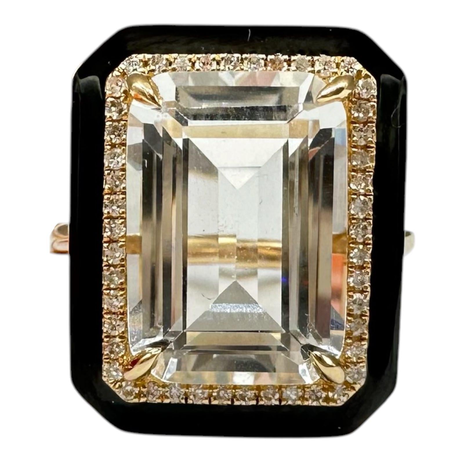 Designer Effy White Topaz Diamond Enamel Ring 14kt Gold 9.80ct NWT