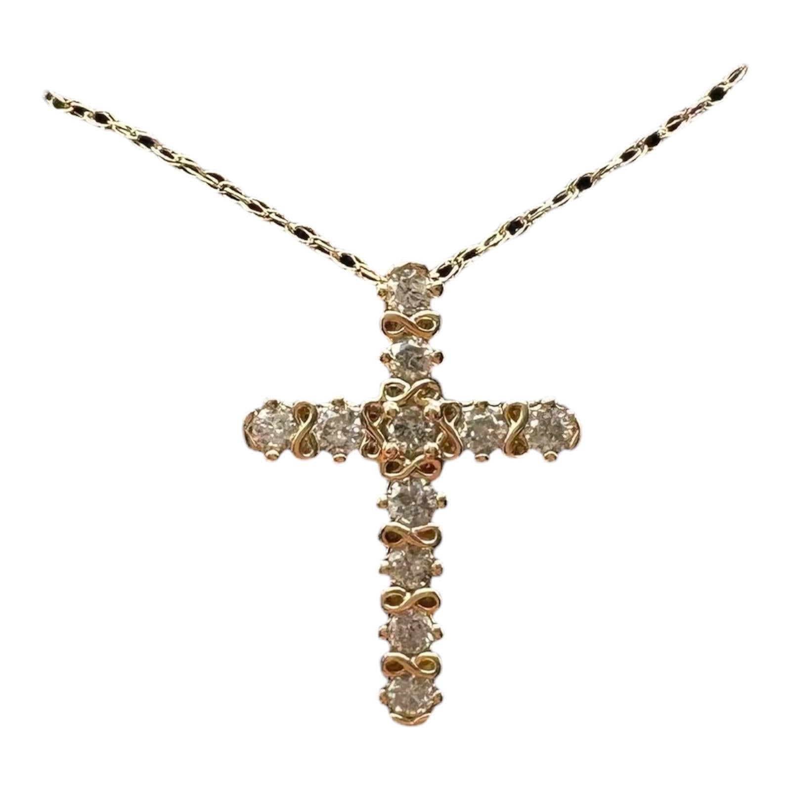 Diamond Cross Necklace 10kt Yellow Gold 0.25ctw GH I1 18in New