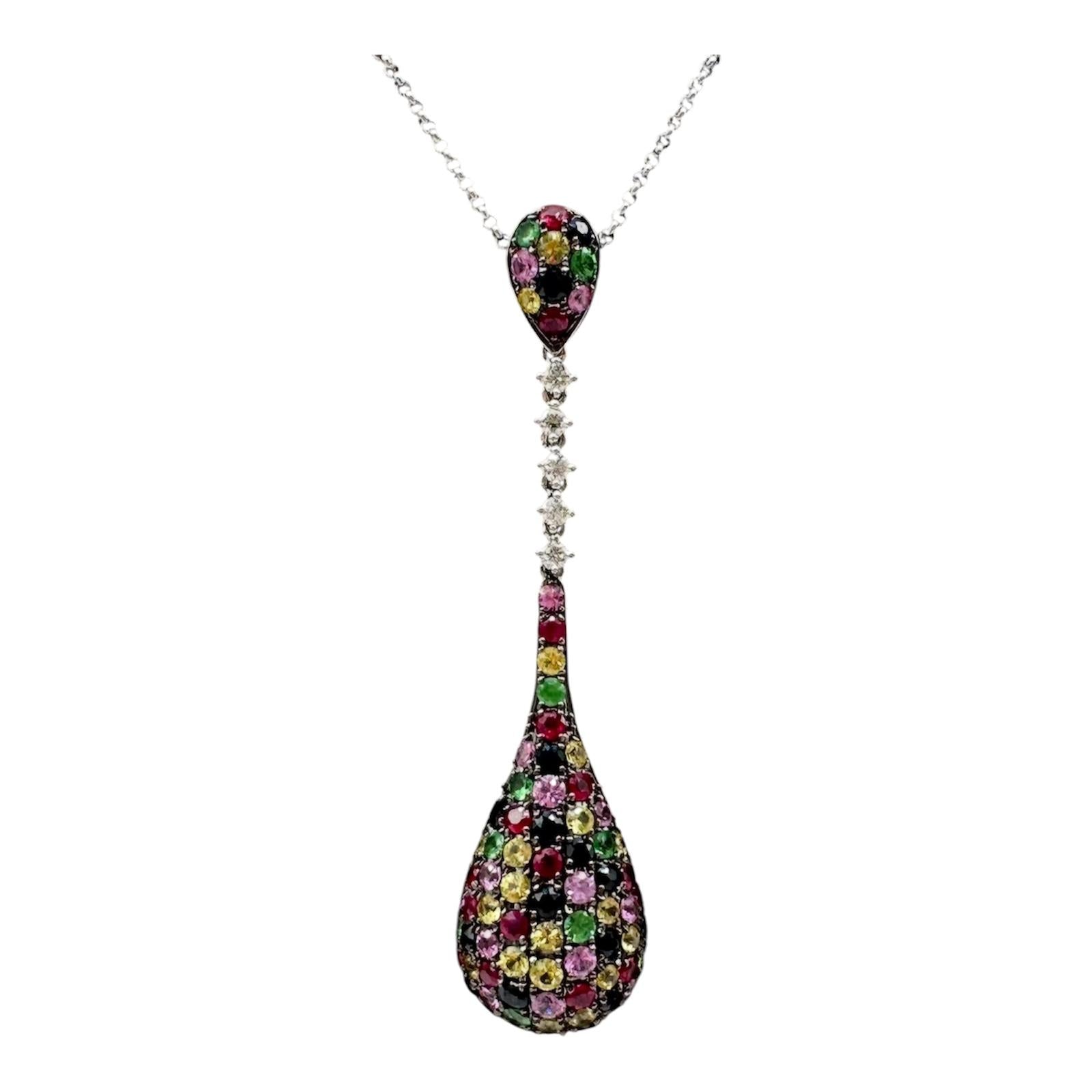 Multicolor Gemstone Diamond Necklace 14kt White Gold 1.50ctw Estate