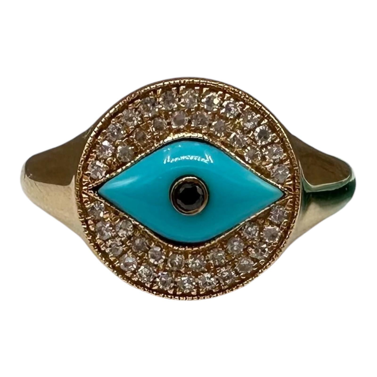 Designer Effy Diamond Turquoise Ring 14kt Yellow Gold Size 7 NWT