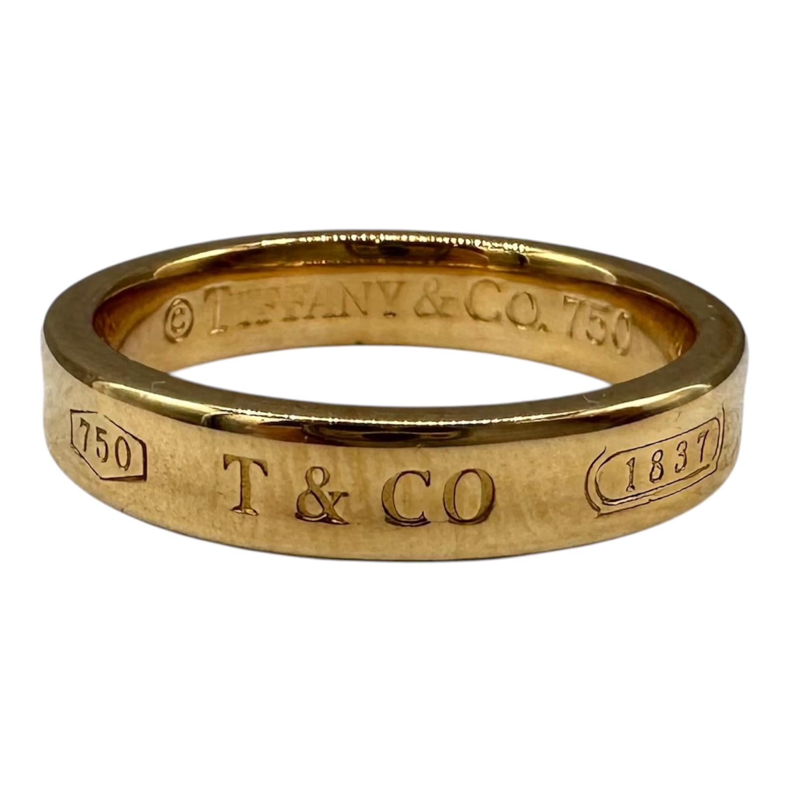 Designer Tiffany 1837 Band Ring 18kt Yellow Gold Size 6.5