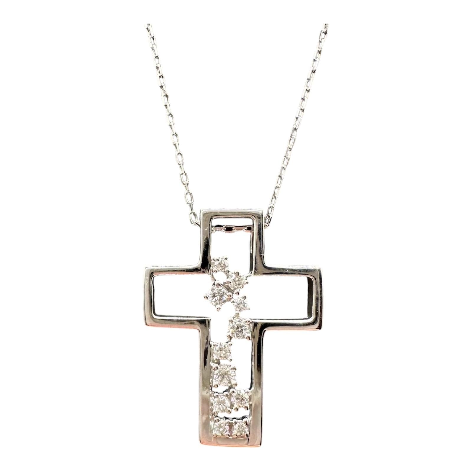 Scattered Diamond Cross Necklace Sterling Silver 0.16ctw GH 16 18in New