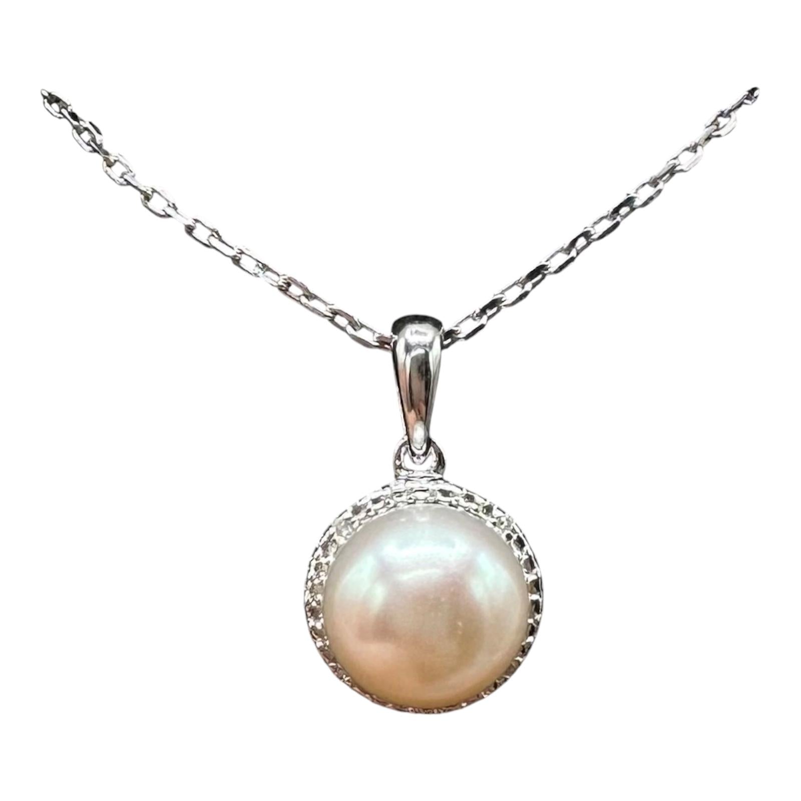 Pearl Diamond Necklace Sterling Silver Adjustable 16 18in New