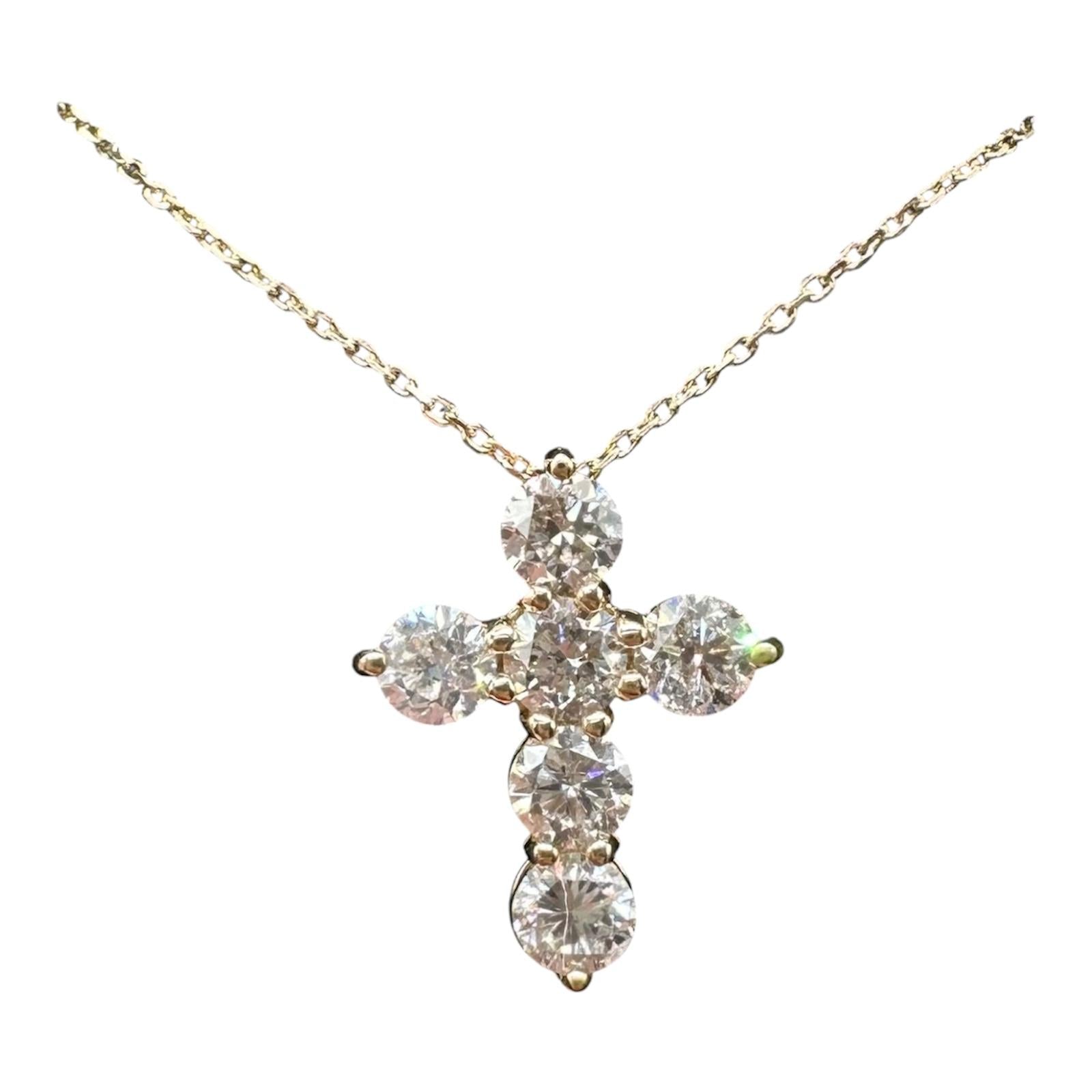 Natural Diamond Cross Necklace 14kt Yellow Gold 1.10ctw GH SI I1 New