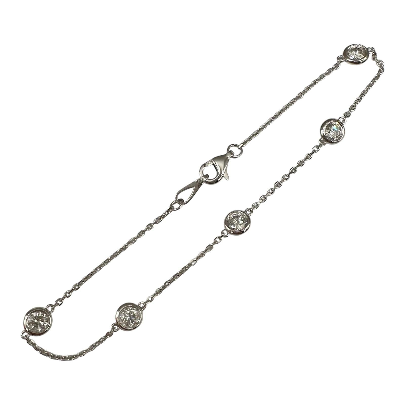 Diamond Station Bracelet 14kt White Gold 0.90ctw 7in New