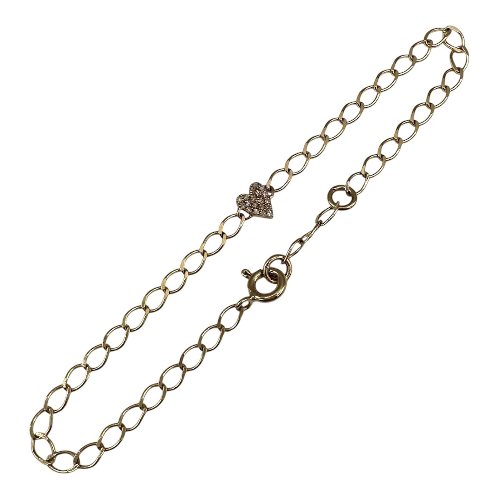 Diamond Heart Link Bracelet 10kt Yellow Gold 0.06ctw 7in New