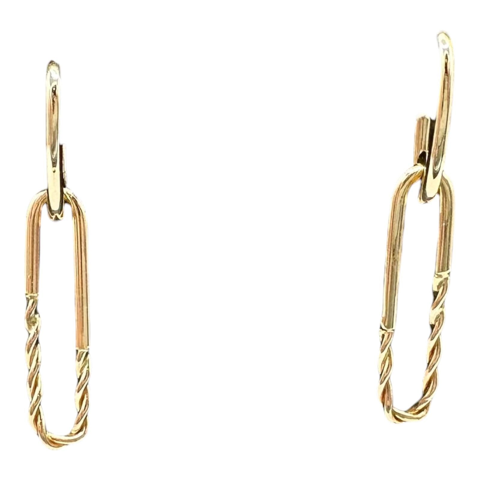 Textured Link Dangle Earrings 14kt Yellow Gold Push Back New