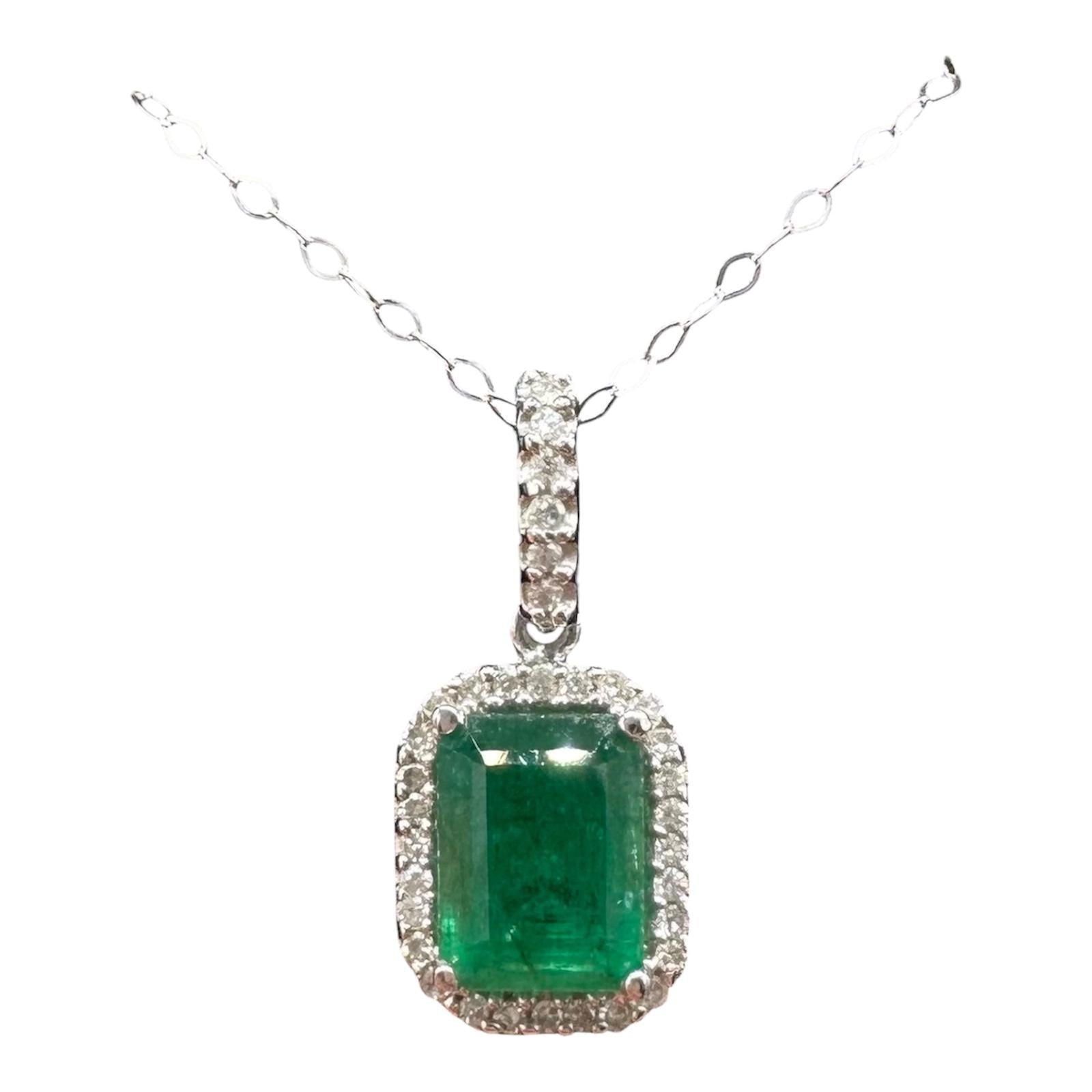 Emerald Diamond Necklace 14kt White Gold Emerald Cut Estate