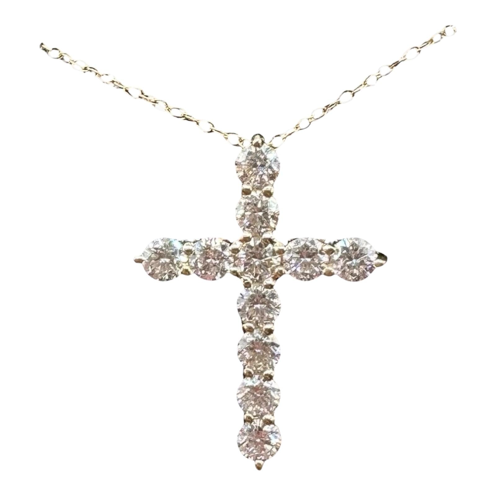 Natural Diamond Cross Necklace 14kt Yellow Gold 0.85ctw GH SI New