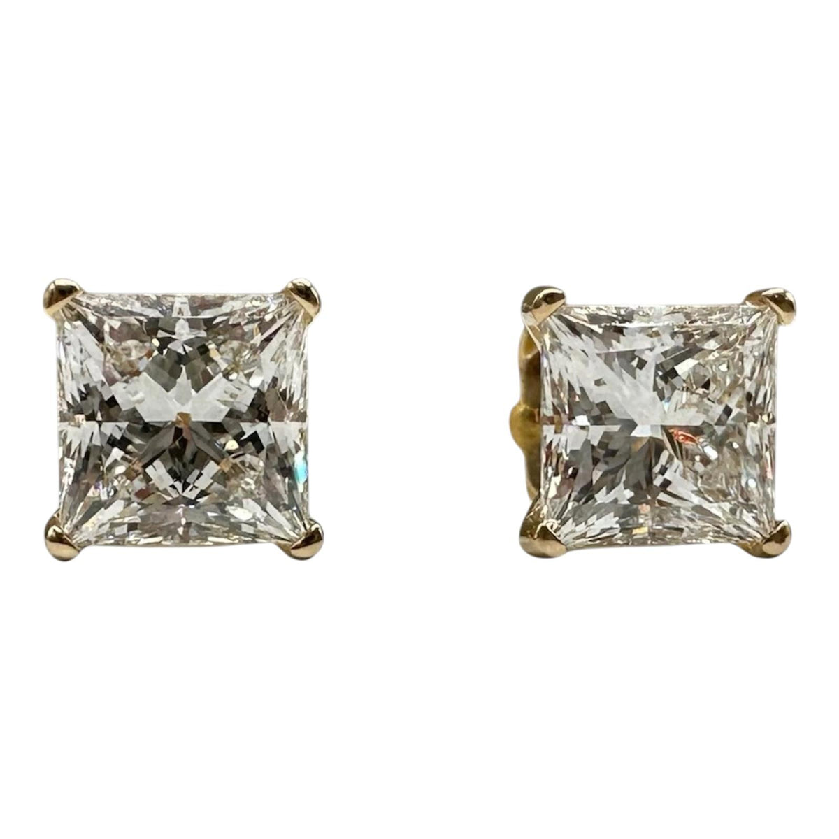 Princess Lab Grown Diamond Stud Earrings 2.09ctw IGI 14kt Yellow Gold