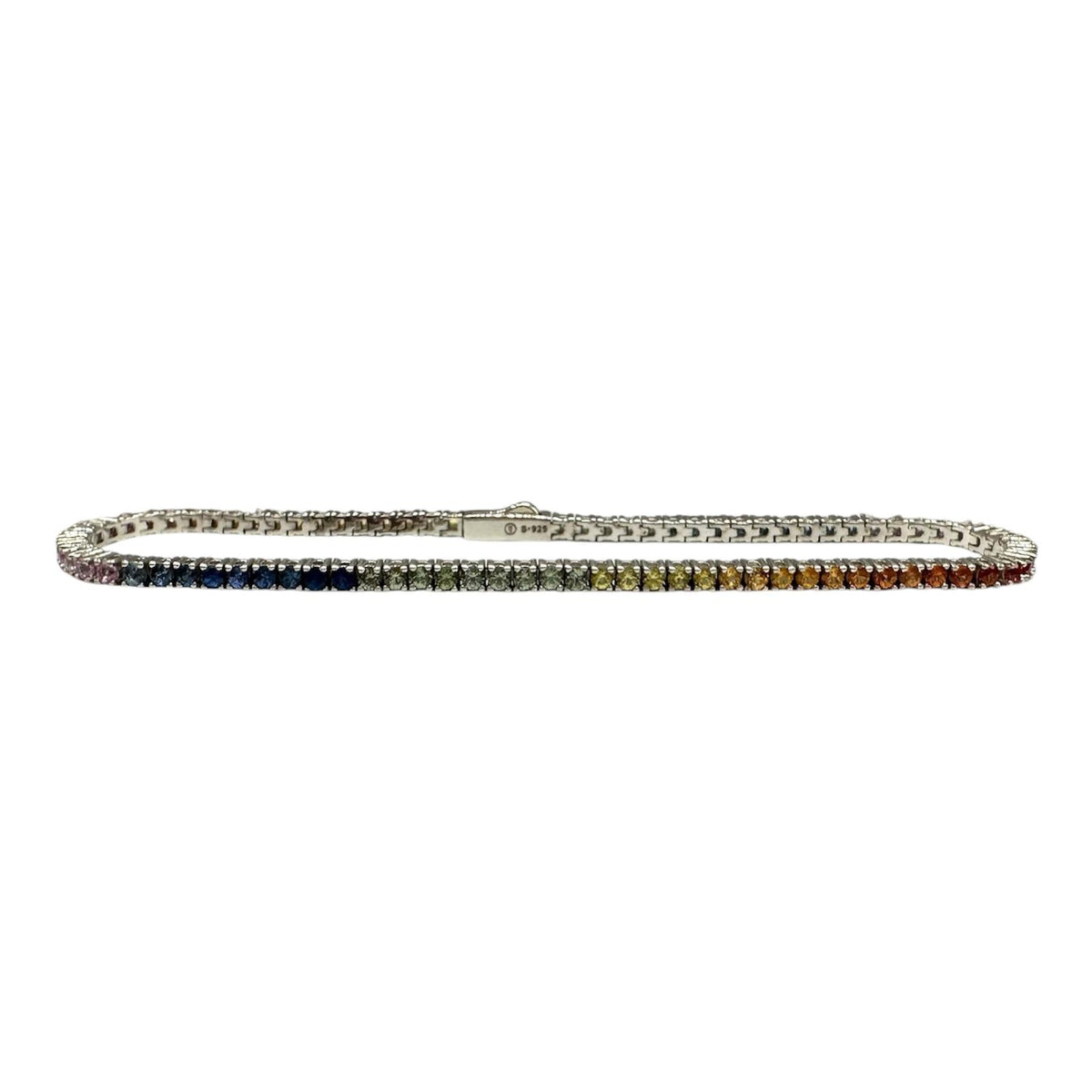 Rainbow Sapphire Tennis Bracelet Sterling Silver 3.60ct 7.5in New