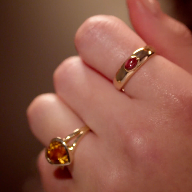 14K Yellow Natural Turquoise Cabochon Dome Ring