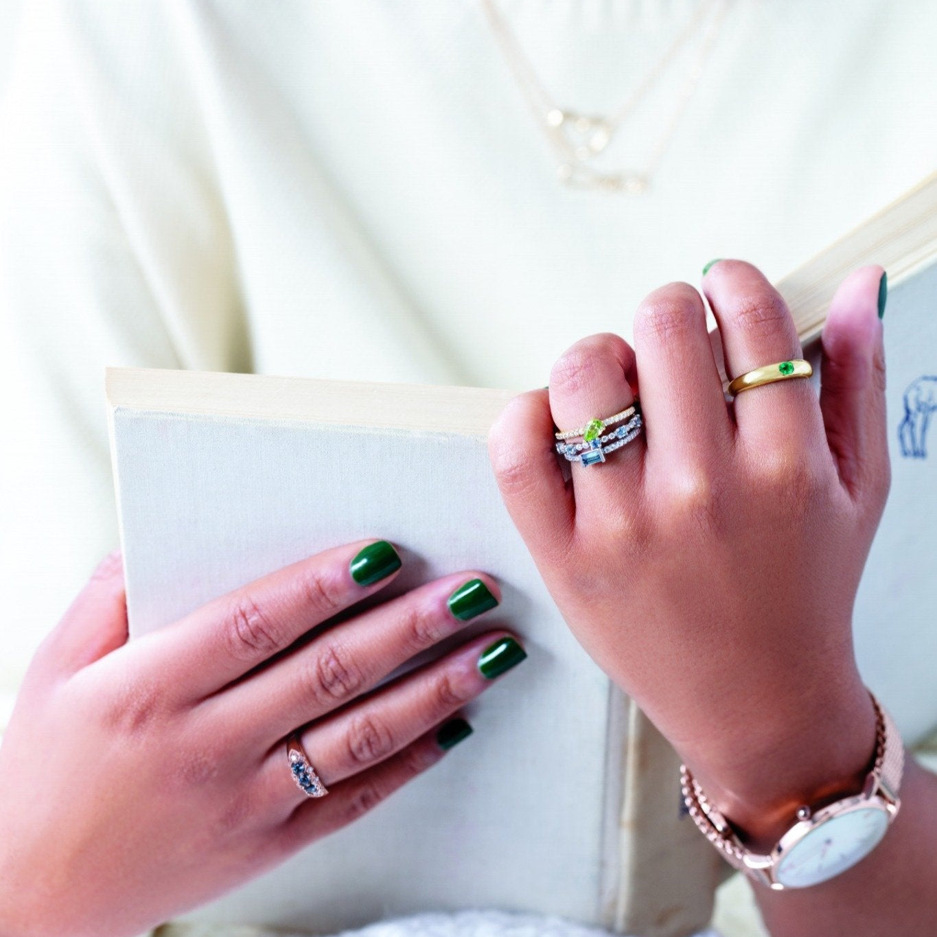 14K Yellow Natural Emerald Dome Ring