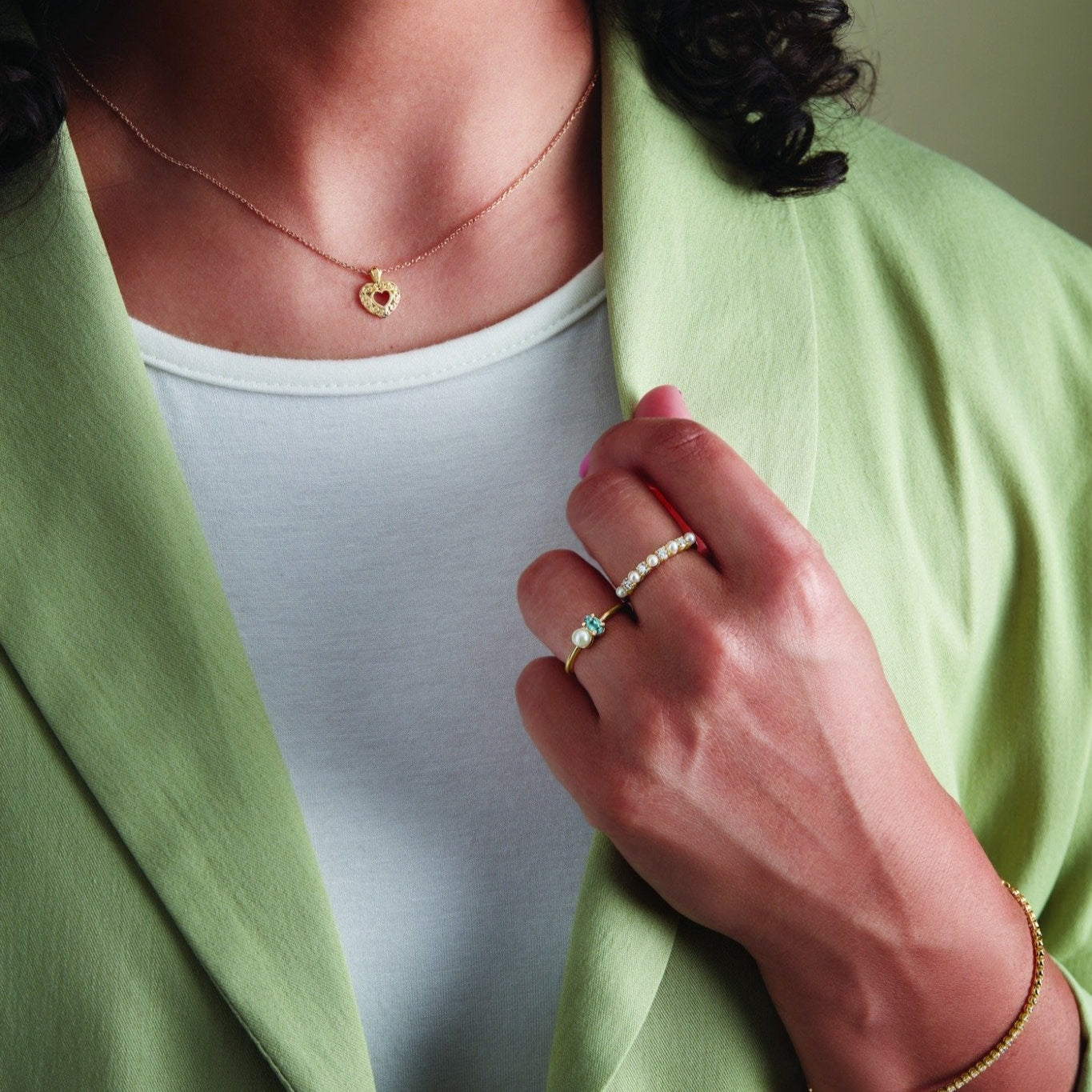 14K Yellow Natural Aquamarine & Cultured White Akoya Pearl Ring