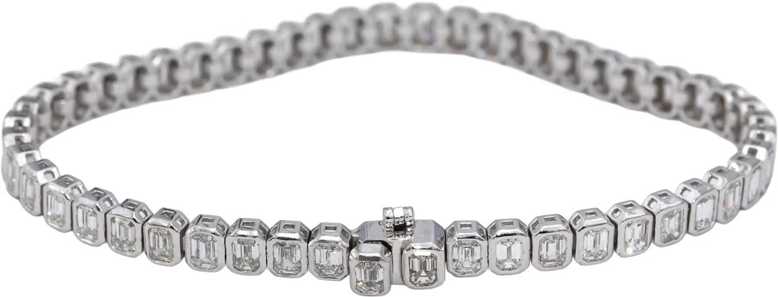 14K White Gold Emerald Cut Diamond Tennis Bracelet 6.10ct FG VS 7”