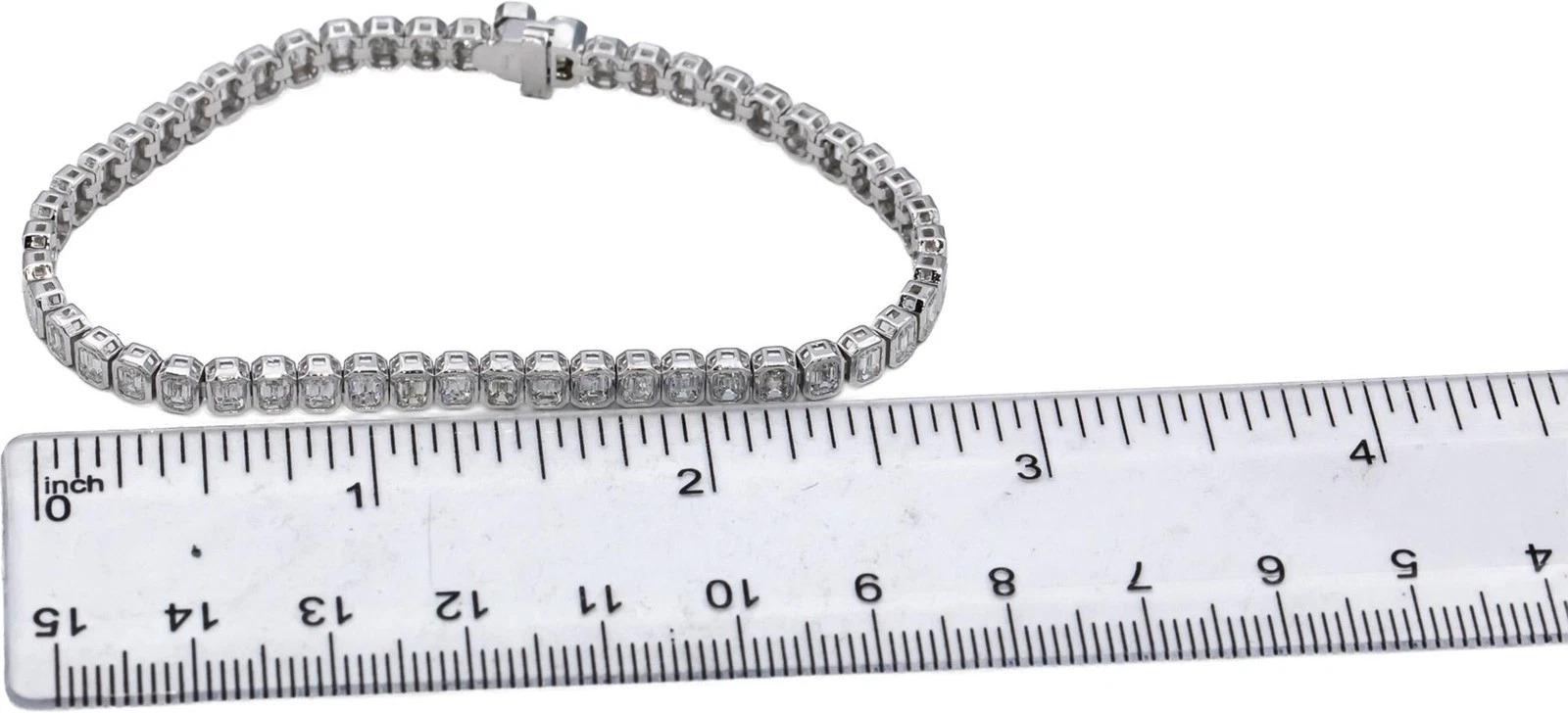 14K White Gold Emerald Cut Diamond Tennis Bracelet 6.10ct FG VS 7”