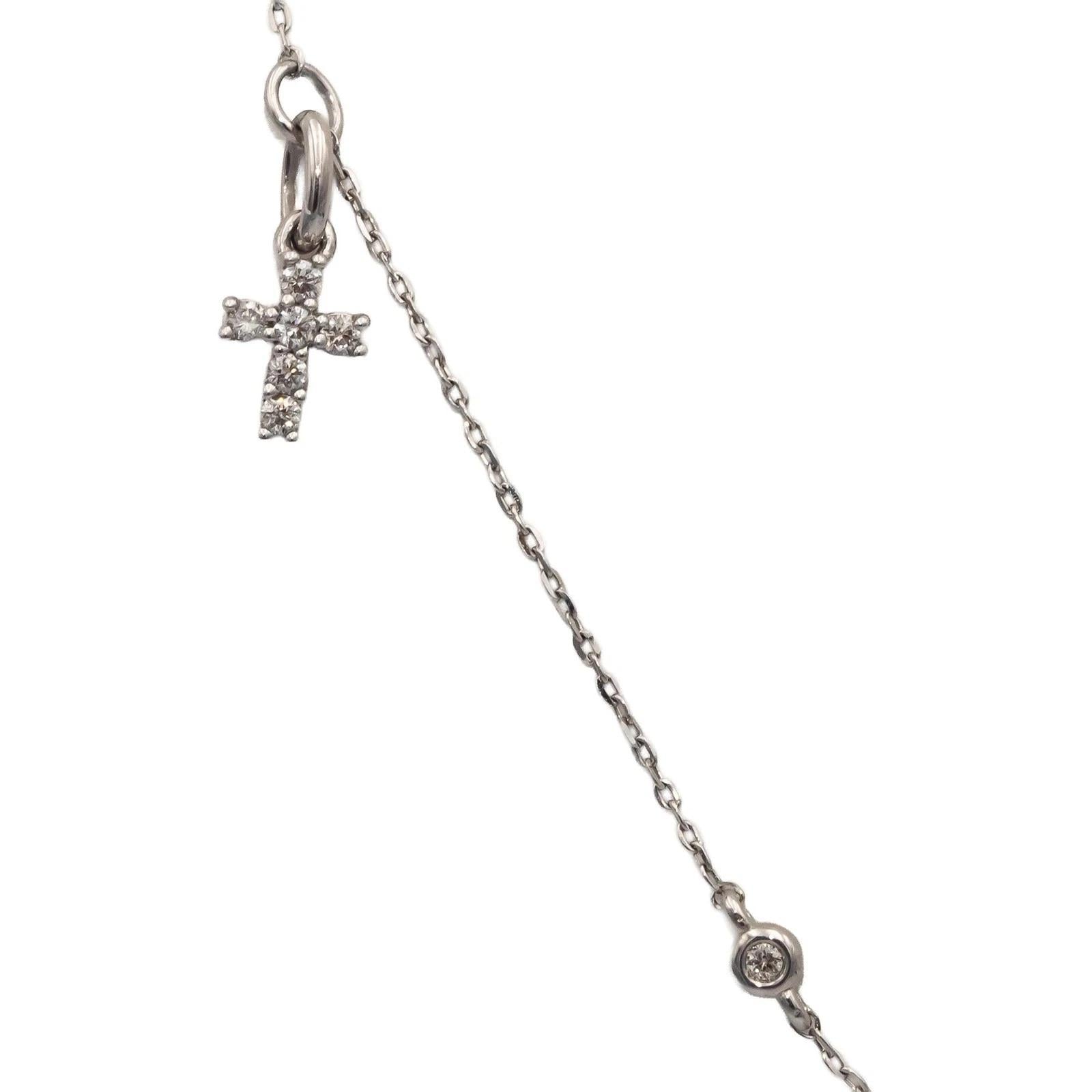 10k White Gold Round Diamond Cross Crucifix Dangle Chain Necklace 0.34CT