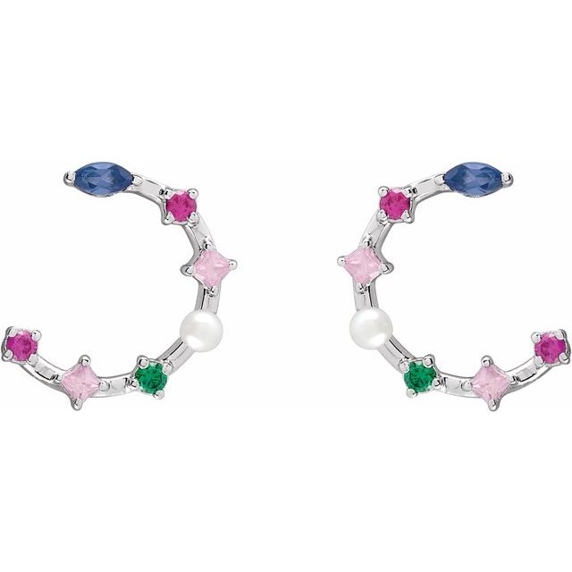 14K Rose Pearl & Natural Multi-Gemstone Earrings